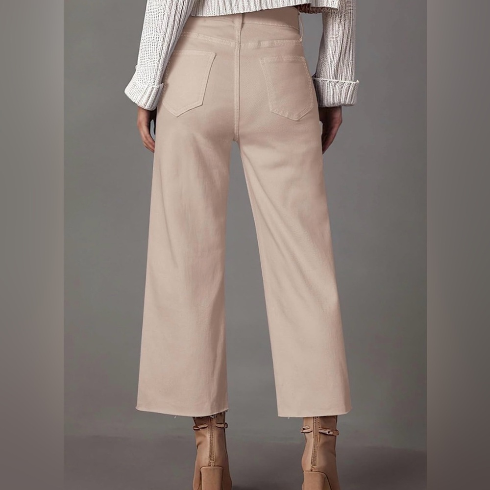 Cropped Beige Khaki Tan Distressed Women Jeans, Size 4